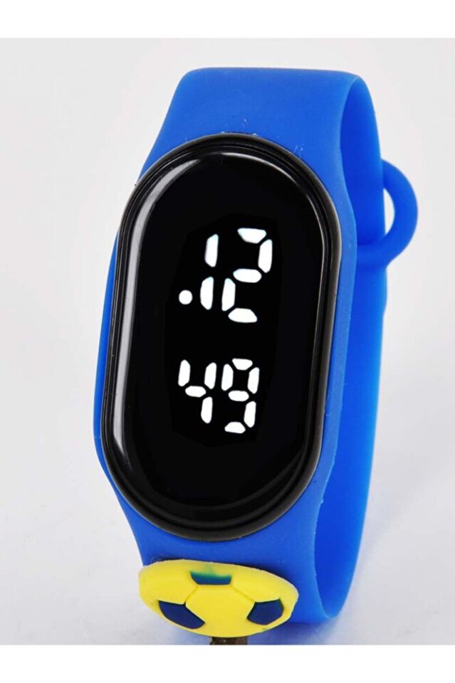 Sarı Lacivert Top Figürlü İsimli Bileklikli Dokunmatik Led Çocuk Kol Saati