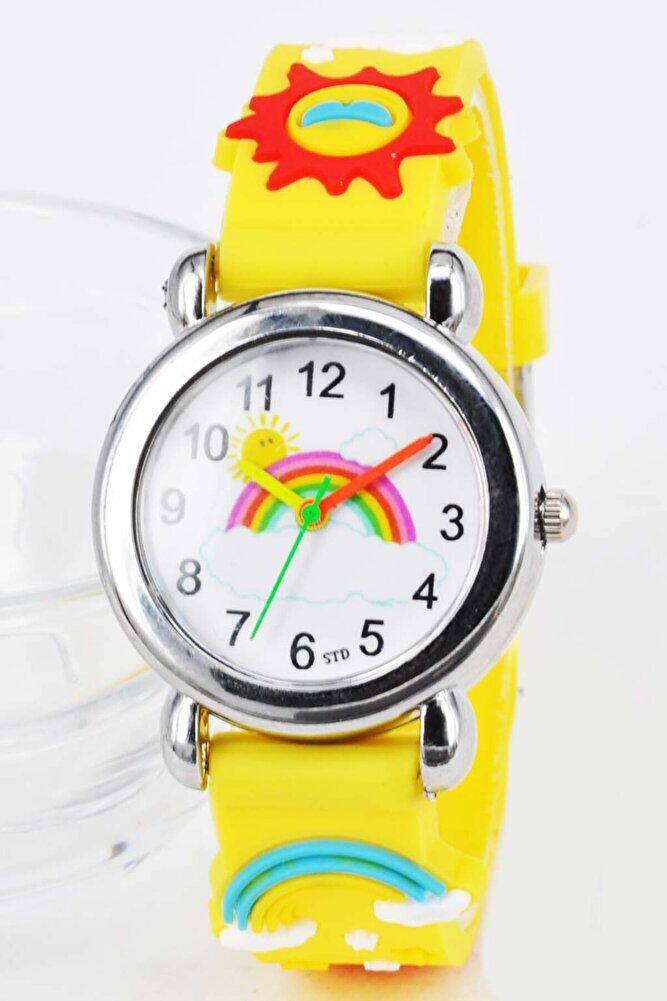 Sarı Renk Gökkuşağı Figürlü İsimli Bileklikli Şirin Hediyelik Çocuk Kol Saati