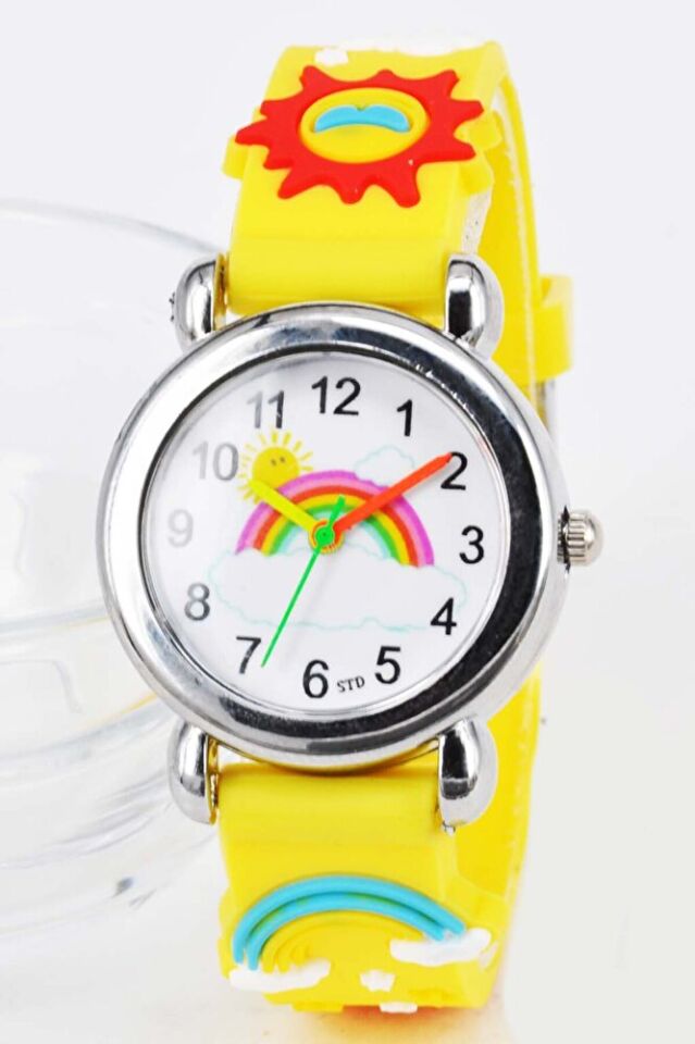 Sarı Renk Gökkuşağı Figürlü İsimli Bileklikli Şirin Hediyelik Çocuk Kol Saati