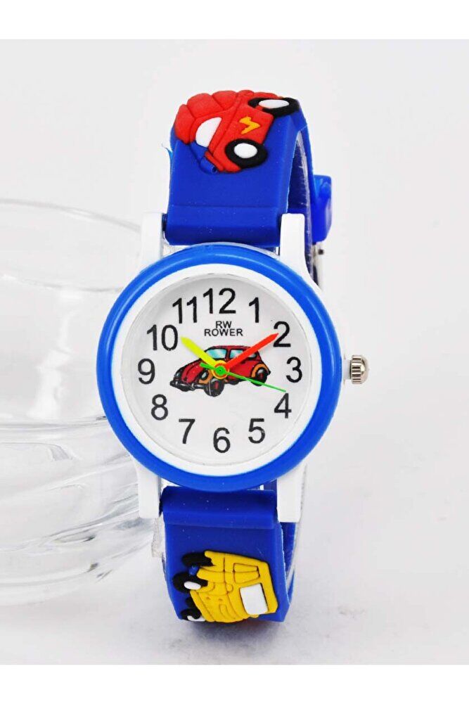 Mavi Renk Araba Figürlü İsimli Bileklikli Şirin Hediyelik Unisex Çocuk Kol Saati