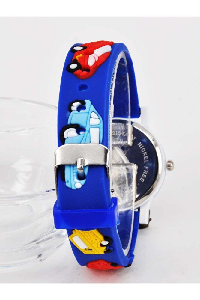 Mavi Renk Araba Figürlü İsimli Bileklikli Şirin Hediyelik Unisex Çocuk Kol Saati
