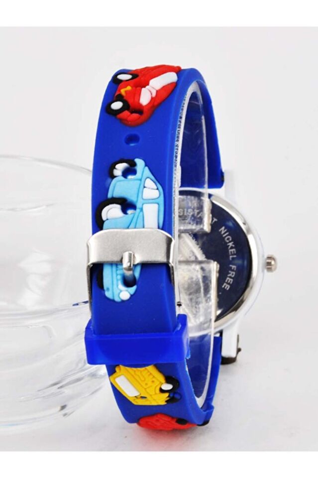 Mavi Renk Araba Figürlü İsimli Bileklikli Şirin Hediyelik Unisex Çocuk Kol Saati
