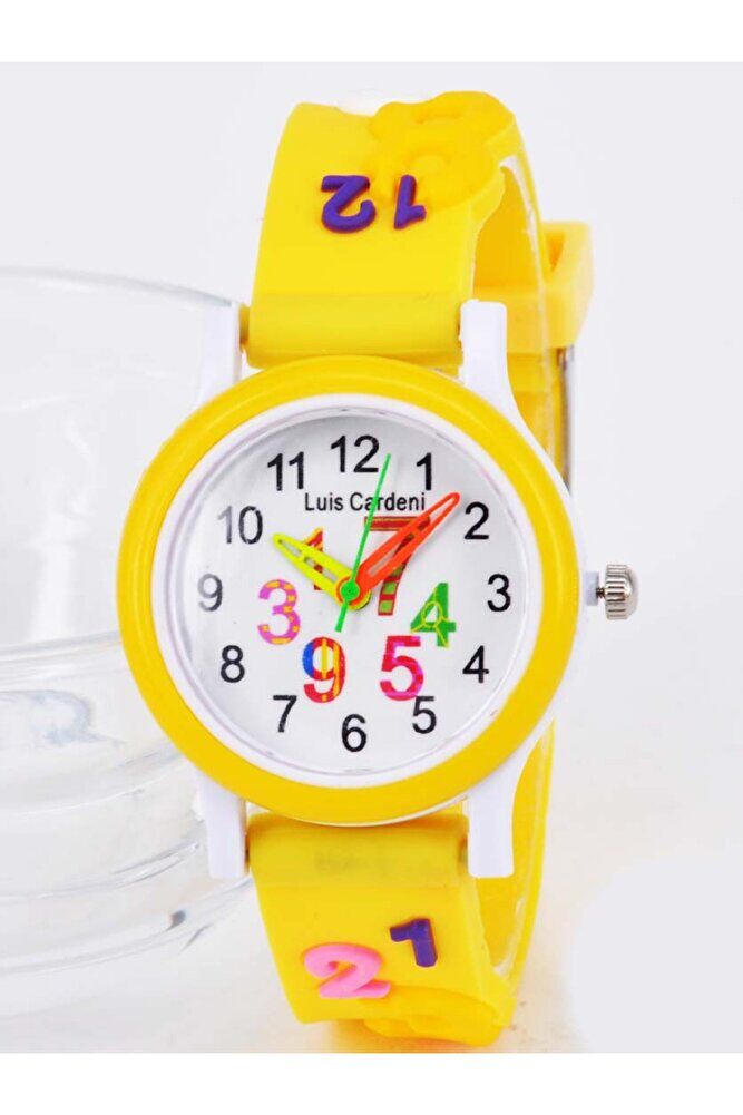 Sarı Renk Rakam Figürlü İsme Özel Bileklikli Eğitici Çocuk Kol Saati