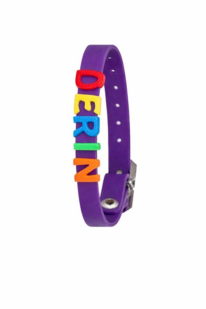 Mor Renk Çiçekli Kız Kol Saati İsme Özel Mor Bileklikli Şirin Tasarımlı Hediyelik