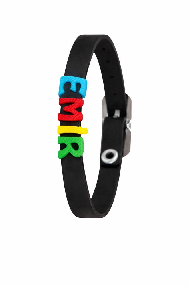 Siyah Silikon Renkli Harfli Bileklik Kişiselleştirilebiir İstediğiniz İsim Yazılır (1 Adet)