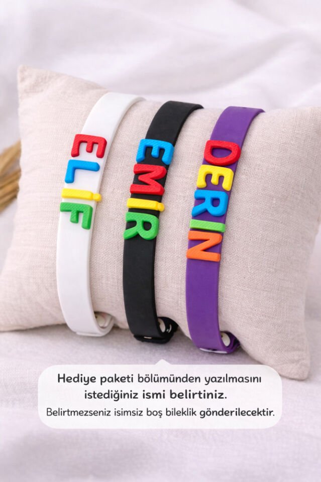 Siyah Silikon Renkli Harfli Bileklik Kişiselleştirilebiir İstediğiniz İsim Yazılır (1 Adet)
