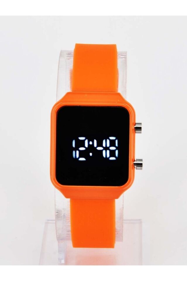 Çocuk LED Dijital Saat ve İsimli Bileklik Seti Turuncu Silikon Kordon Erkek Kız Çocuk Saat Hediye