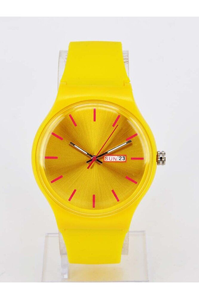 Sarı Renk Silikon Kordonlu Takvimli İsimli Bileklikli Genç Kız Çocuk Kız Erkek Kol Saati