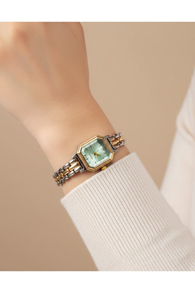 Gümüş Altın Renk Kordonlu Açık Mavi Kadran Genç Kız Kadın Kol Saati SU-1323