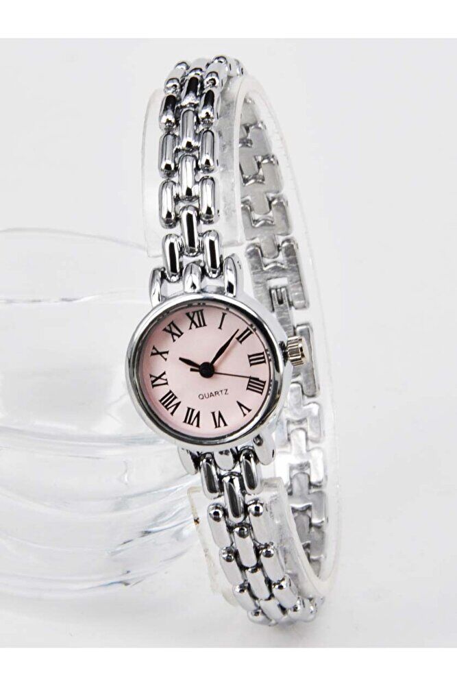 Gümüş Renk Kordon Pembe Kadran Genç Kız Kadın Şık Zarif Analog Kol Saati