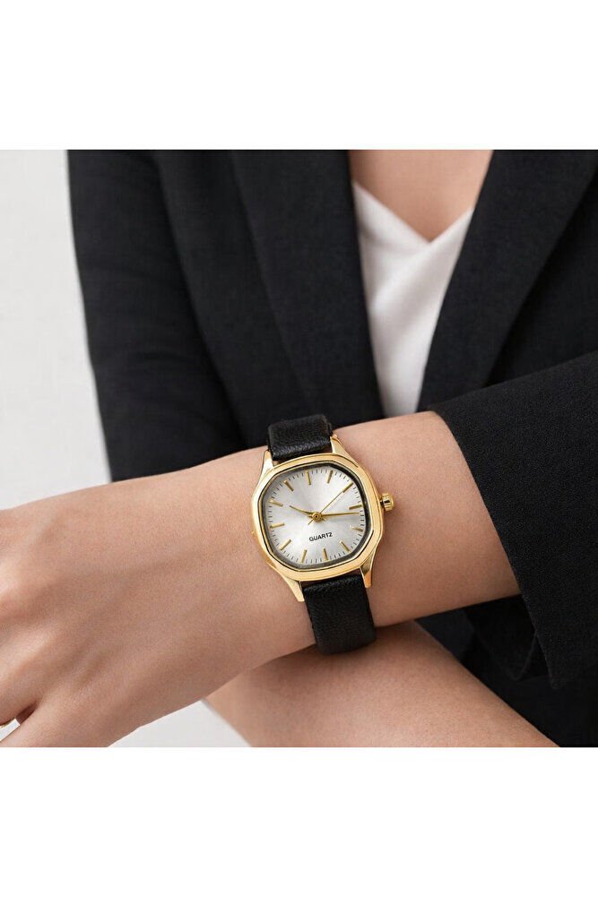Altın Renk Minimal Kasa Deri Kordon Genç Kız Şık Zarif Analog Günlük Klasik Saat Modeli