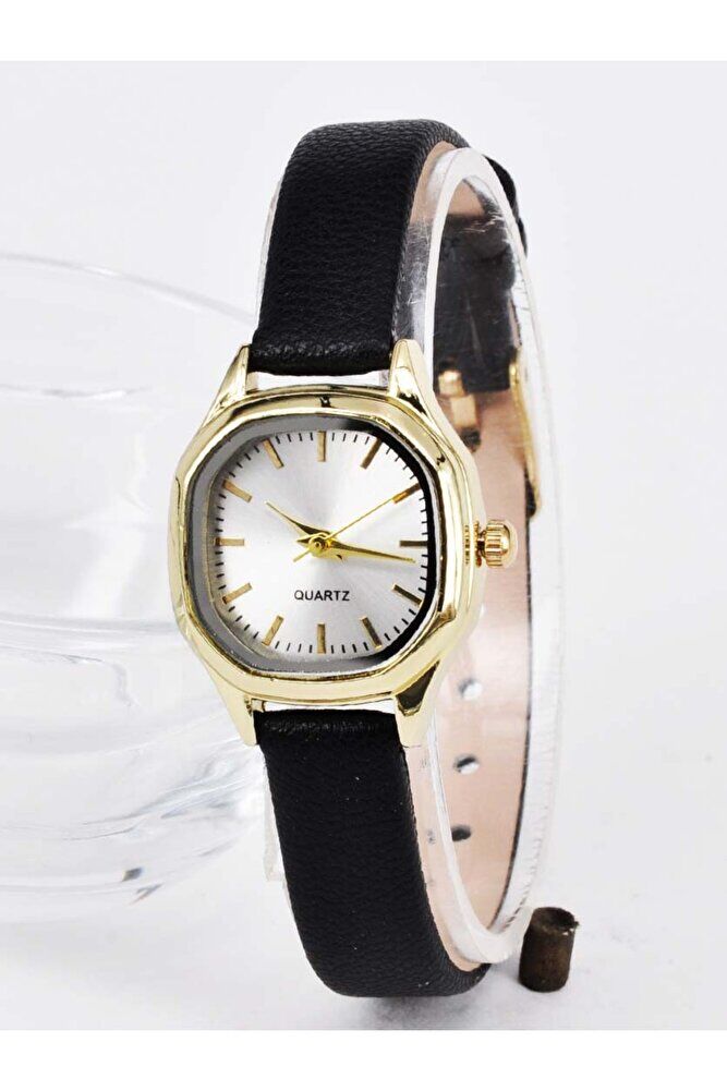 Altın Renk Minimal Kasa Deri Kordon Genç Kız Şık Zarif Analog Günlük Klasik Saat Modeli