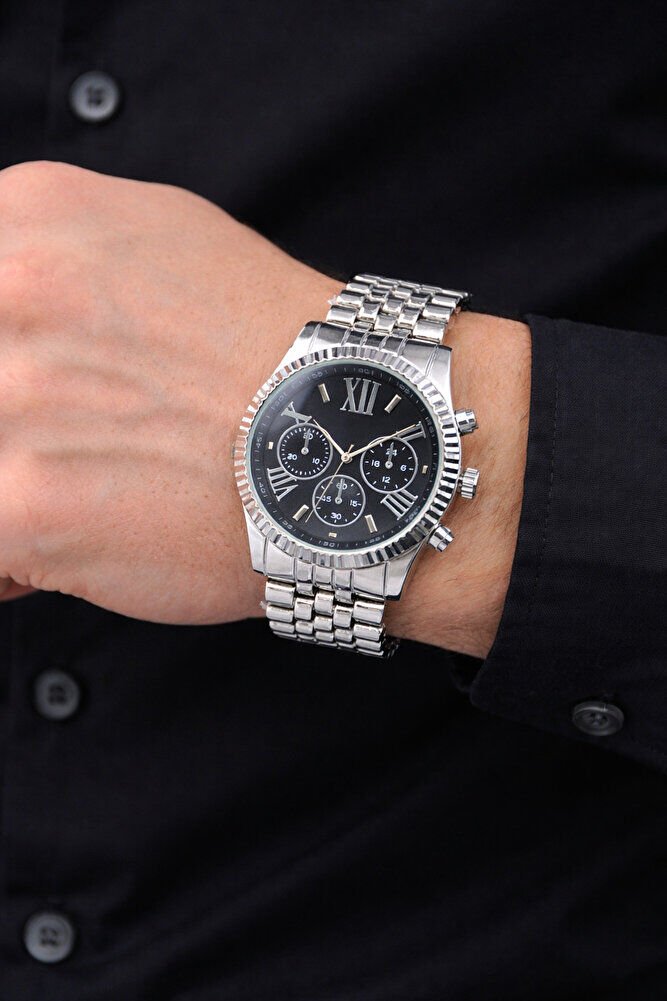 Gümüş Renk Siyah Kordon Roma Rakamlı Şık Sade Yeni Sezon Unisex Quartz Kol Saati