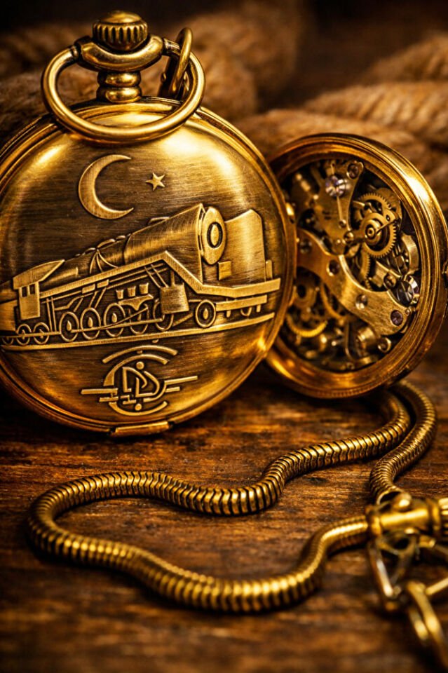 Gümüş Renk Tren Kabartmalı Köstekli Cep Saati SU-1270