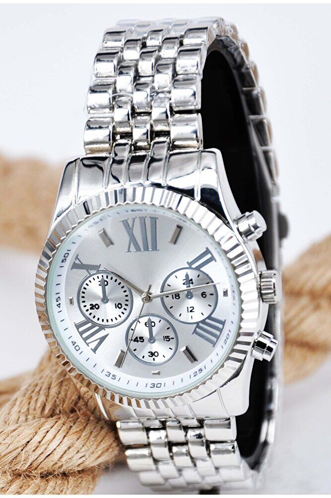 Gümüş Renk Roma Rakam Şık Sade 2026 Sezon Unisex Quartz Prestijli Modern Saat Modeli