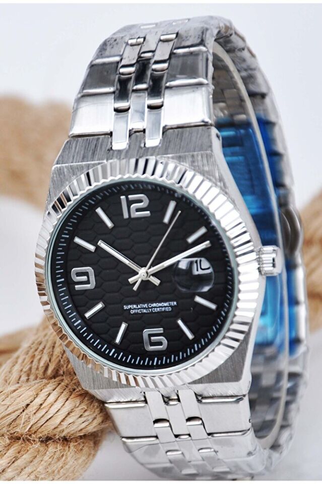 Çelik Gümüş Renk Takvimli Yetişkin Erkek Kol Saati Klasik Şık Sade Analog Saat Modeli