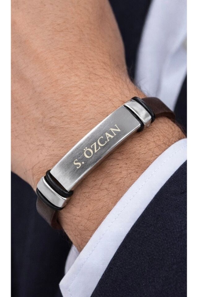 İsme Özel Kahverengi Deri Bileklik SU-1239
