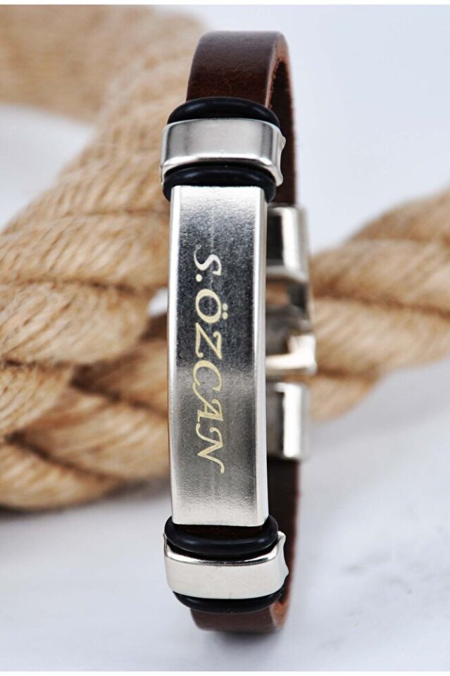 İsme Özel Kahverengi Deri Bileklik SU-1239