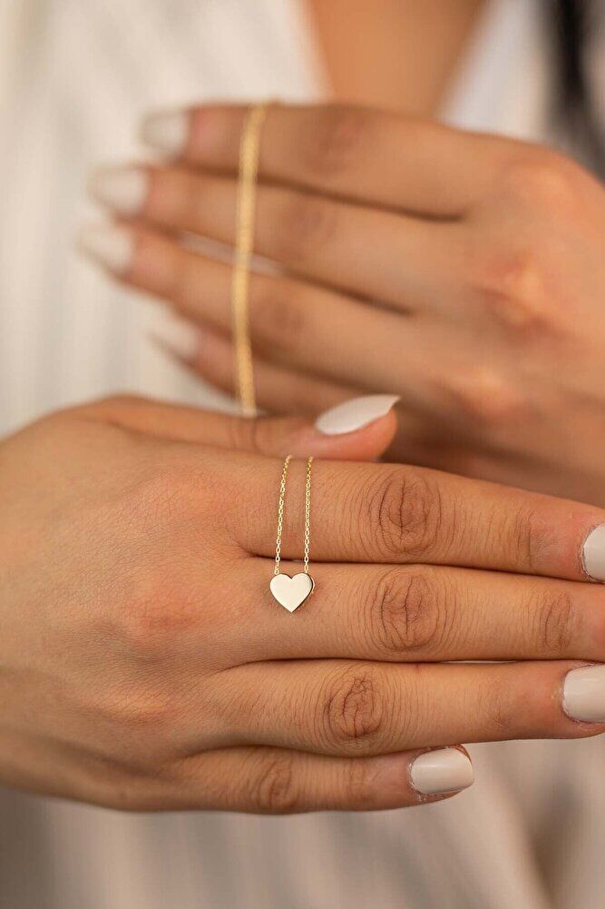 Altın Renk Taşsız Minimal Kalp Kolye Zarif Şık Günlük Hediye Takı