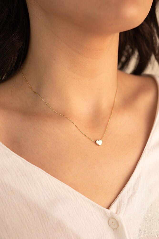 Altın Renk Taşsız Minimal Kalp Kolye Zarif Şık Günlük Hediye Takı