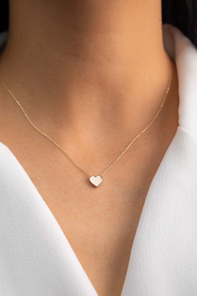 Altın Renk Taşsız Minimal Kalp Kolye Zarif Şık Günlük Hediye Takı