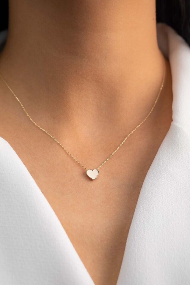 Altın Renk Taşsız Minimal Kalp Kolye Zarif Şık Günlük Hediye Takı