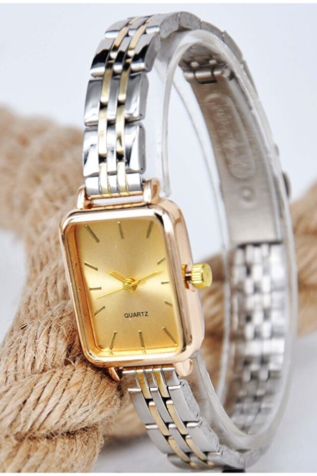 Gümüş Gold Renk Kordon Altın Kadran Vintage Genç Kız Kadın Quartz Zarif Şık Klasik Hediye Saat