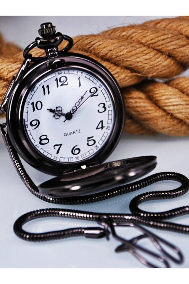 Kişiye Özel Kişiselleştirilebilir Nostaljik Tren Kabartmalı Zincirli Köstekli Erkek Cep Saati