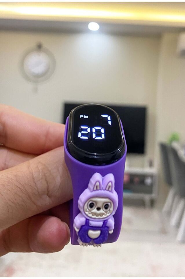 Labubu Figürlü Çocuk Led Saat Mor Renk Şık Spor Dokunmatik (Akıllı Saat Değildir)