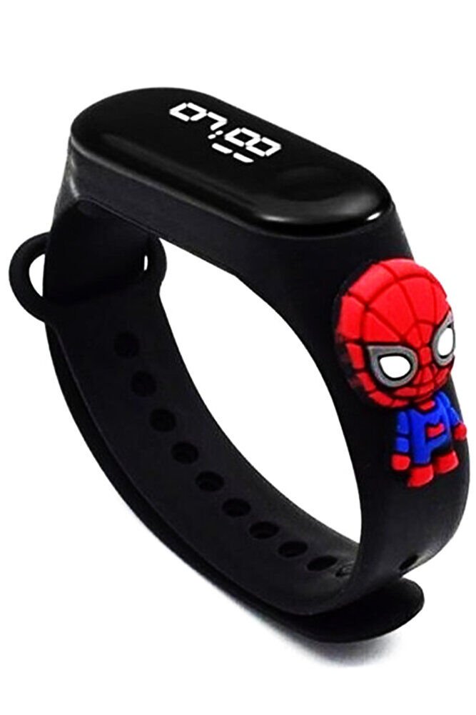 Örümcek Figürlü İsimli Bileklikli Siyah Renk Led Dokunmatik 4-10 Yaş Çocuk Kol Saati