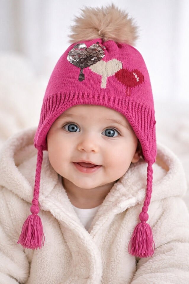 Kız Çocuk Kulaklı Bere 1-4 Yaş Pembe