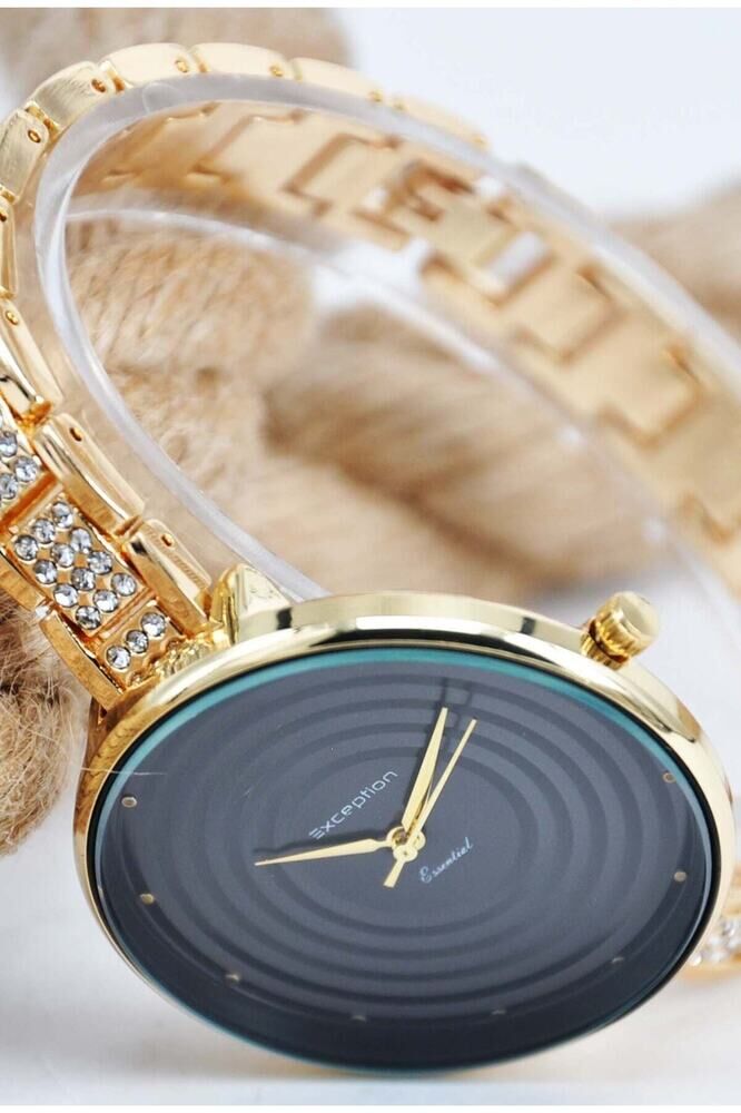 Gold Renk Zirkon Taşlı Kordonlu Siyah Kadran Şık Tasarım Genç Kız Kadın Kol Saati