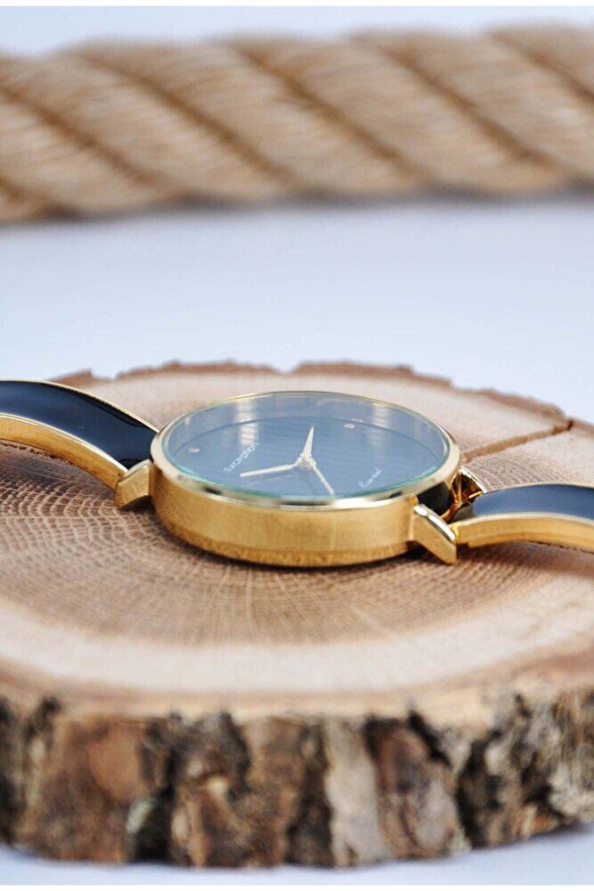 Gold & Siyah Renk Kordonlu Şık Sade Tasarım Genç Kız Kadın Minimalist Şık Analog Kol Saati