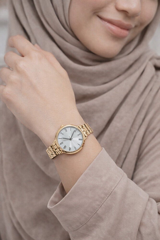 Retro Kadın Saat Gold Renk Roma Rakam Sade Yuvarlak Kasa Zarif Şık Kol Saati