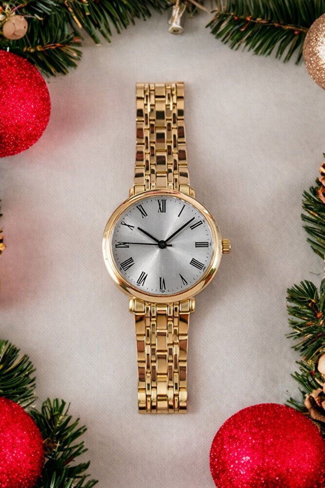 Retro Kadın Saat Gold Renk Roma Rakam Sade Yuvarlak Kasa Zarif Şık Kol Saati
