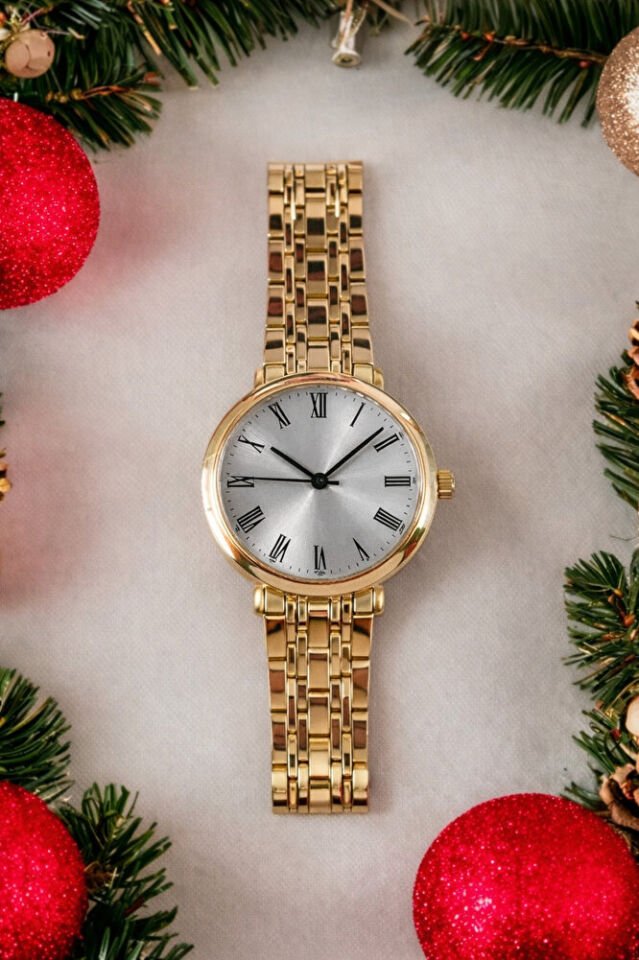 Retro Kadın Saat Gold Renk Roma Rakam Sade Yuvarlak Kasa Zarif Şık Kol Saati