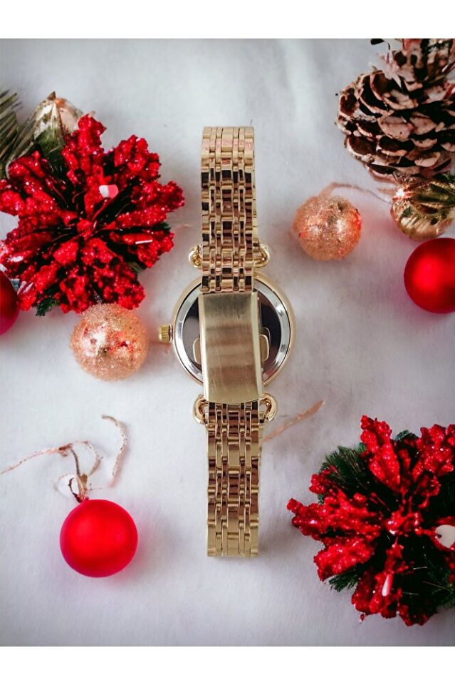 Retro Kadın Saat Gold Renk Roma Rakam Sade Yuvarlak Kasa Zarif Şık Kol Saati