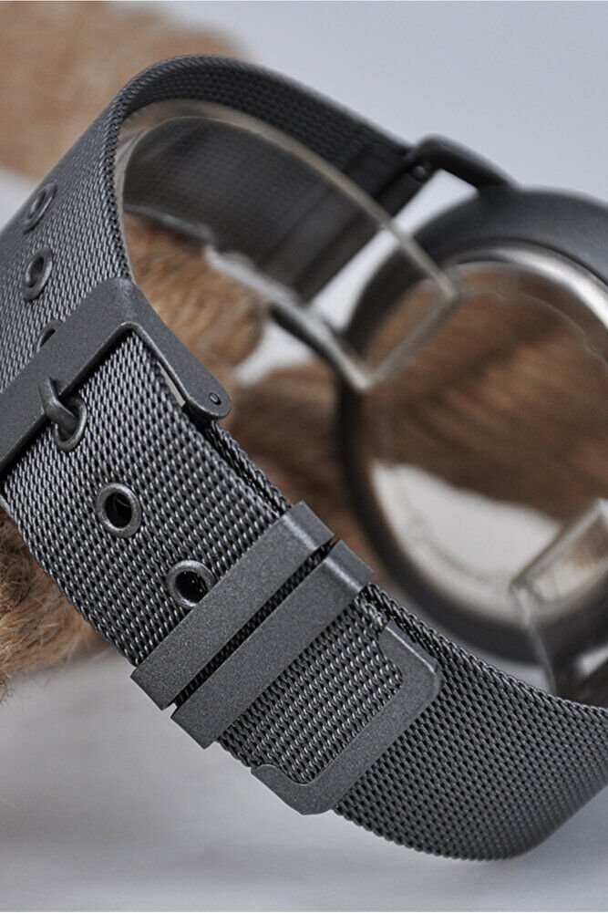 Füme Renk Hasır Kordonlu Mavi Detay Analog Yetişkin Şık Erkek Modern Analog Quartz Kol Saati