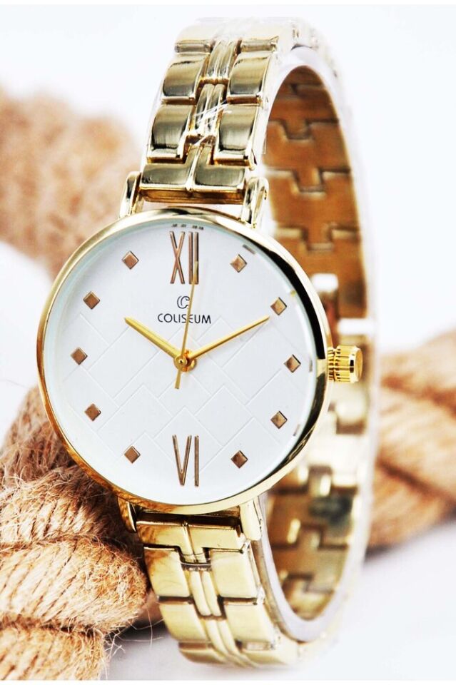 Altın Renk Roma Rakamlı Şık Sade Zarif Analog Genç Kız Kadın Kol Saati
