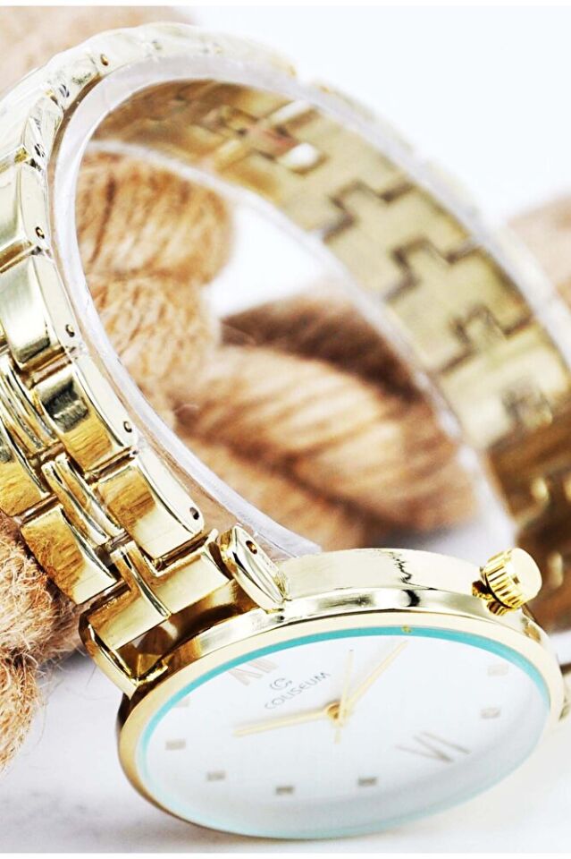 Altın Renk Roma Rakamlı Şık Sade Zarif Analog Genç Kız Kadın Kol Saati