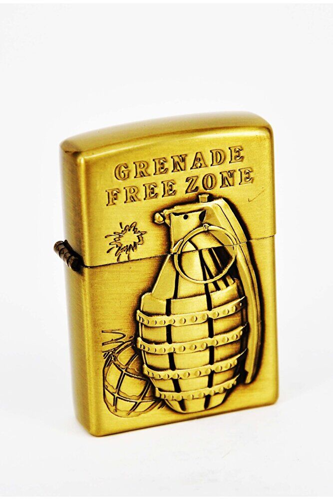 Altın Renk El Bombası Figürlü Klasik Benzinli Çakmak