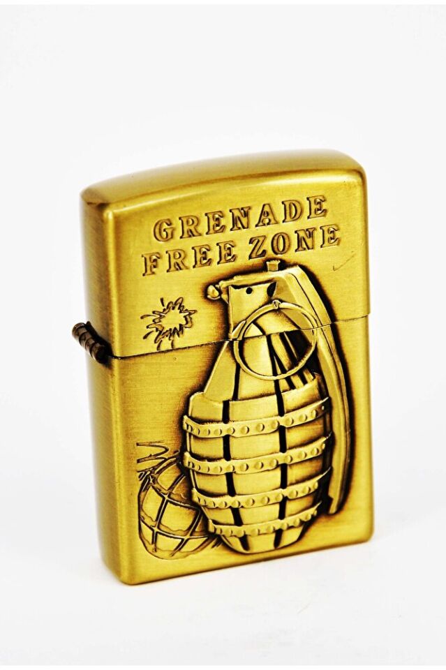 Altın Renk El Bombası Figürlü Klasik Benzinli Çakmak