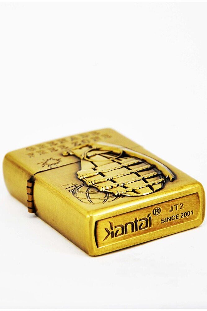 Altın Renk El Bombası Figürlü Klasik Benzinli Çakmak