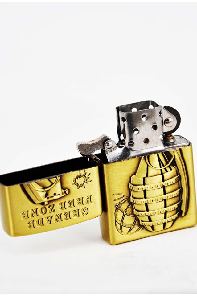 Altın Renk El Bombası Figürlü Klasik Benzinli Çakmak