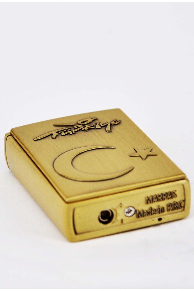 Türk Bayraklı Bakır Renk Klasik Kaydırmalı Açılan Gazlı Çakmak