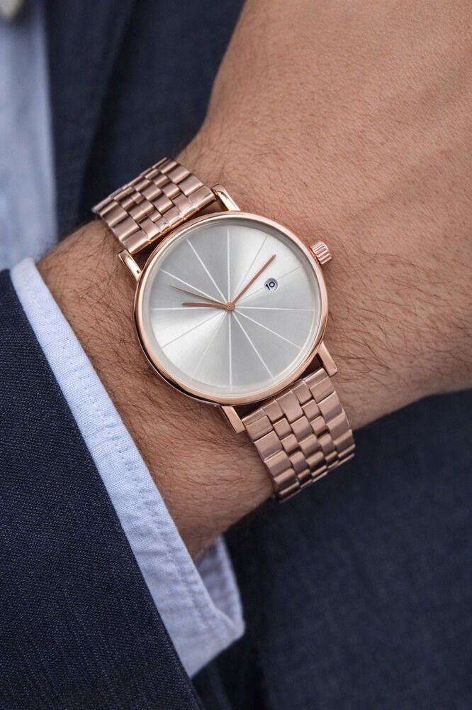 Bakır Renk Klasik Takvimli Şık Analog Klasik Quartz Erkek Kol Saati