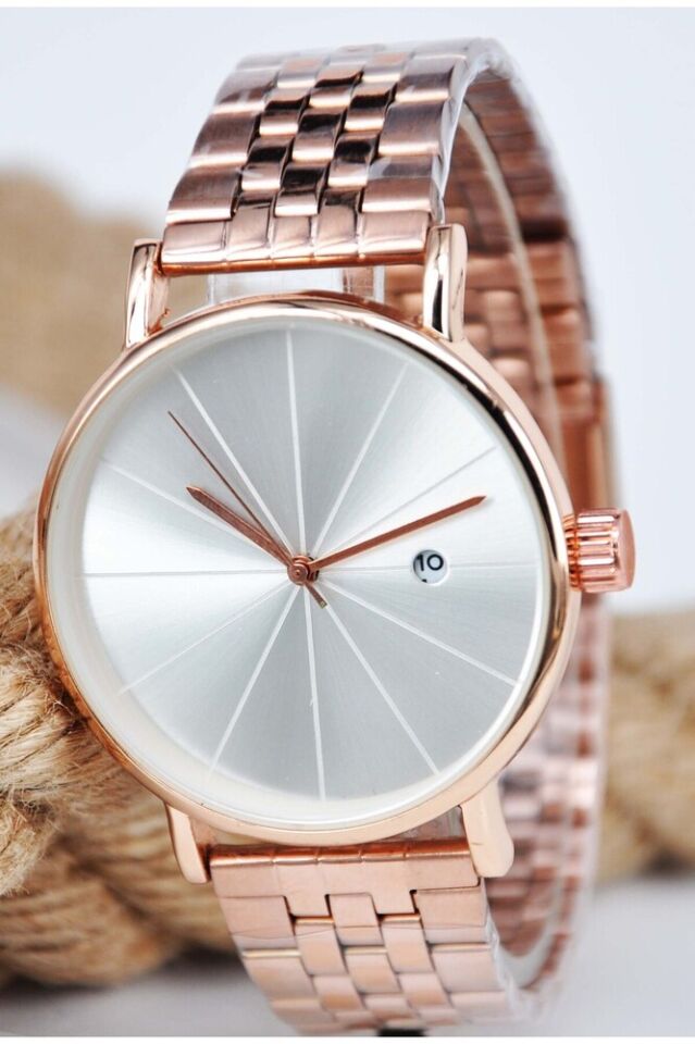 Bakır Renk Klasik Takvimli Şık Analog Klasik Quartz Erkek Kol Saati