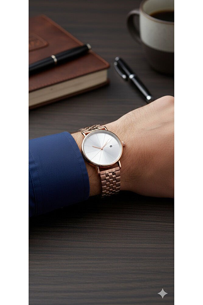 Bakır Renk Klasik Takvimli Şık Analog Klasik Quartz Erkek Kol Saati