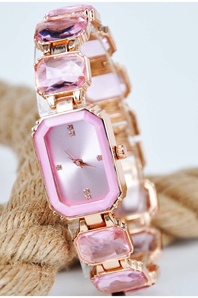 Bakır Renk Pembe Zirkon Taşlı Kordon Detaylı Şık Sade Genç Kız Kadın Zarif Şık Kol Saati