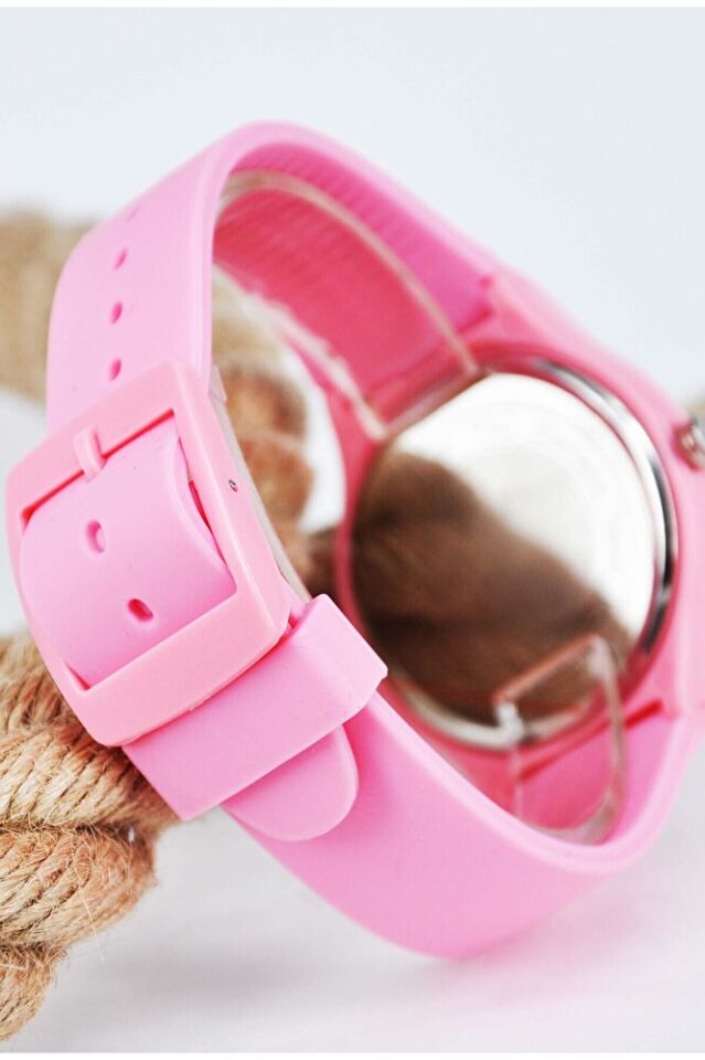 Takvimli Pembe Silikon Kordonlu Şık Sade Genç Kız Kadın Gün Göstergeli Analog Spor Günlük Kol Saati